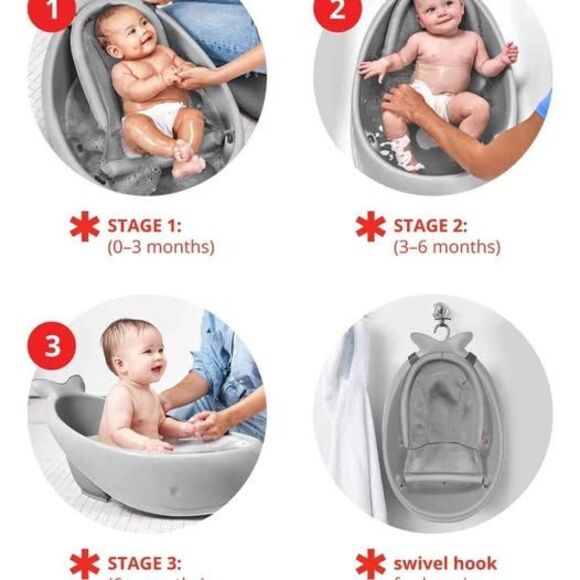 Skip Hop Infant Bath Tub 3-Stage Grow With Baby GREY NEW - Picture 4 of 6